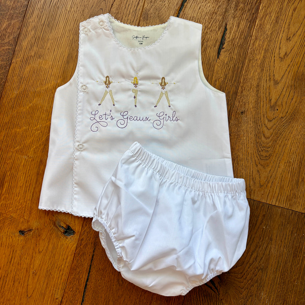 PREORDER - White Geaux Girls Bloomer Set
